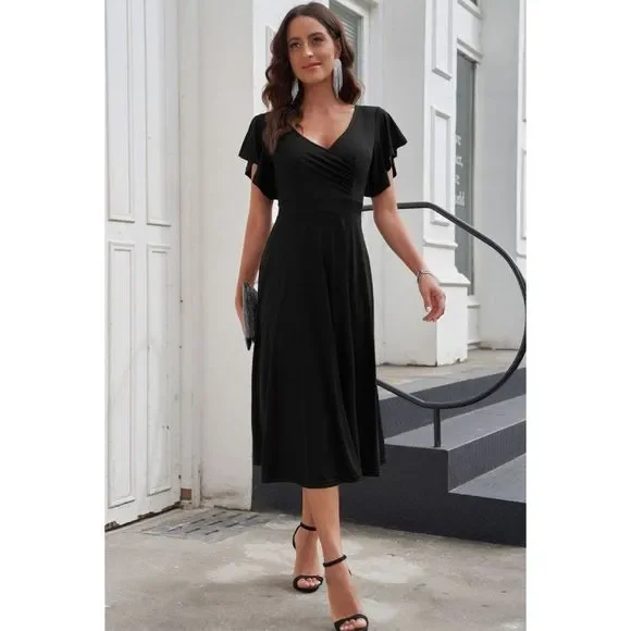 green emerald velvet dress Women's Casual Floral Long Sleeve Square Neck Smocked Ruffle Hem Flowy Midi  Dress with Pockets